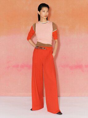 ME+EM Bright Red Wide-Leg Cropped Trousers in Poppy Red EUC